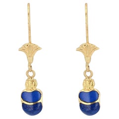 Modern Lapis Lazuli 18 Karat Yellow Gold Beetle Drop Earrings