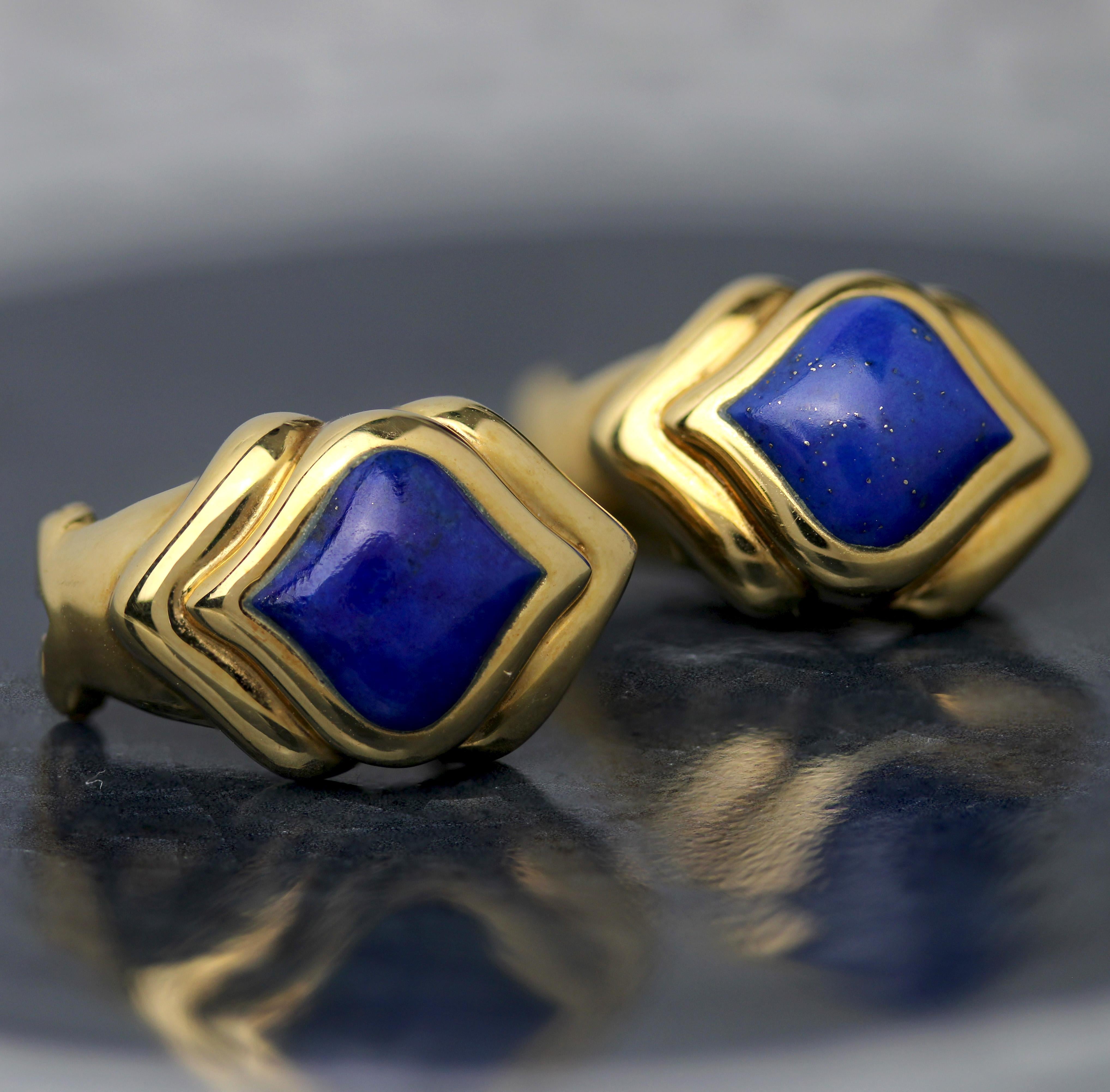 Clous d'oreilles modernes en or jaune 18 carats et lapis-lazuli en vente 5