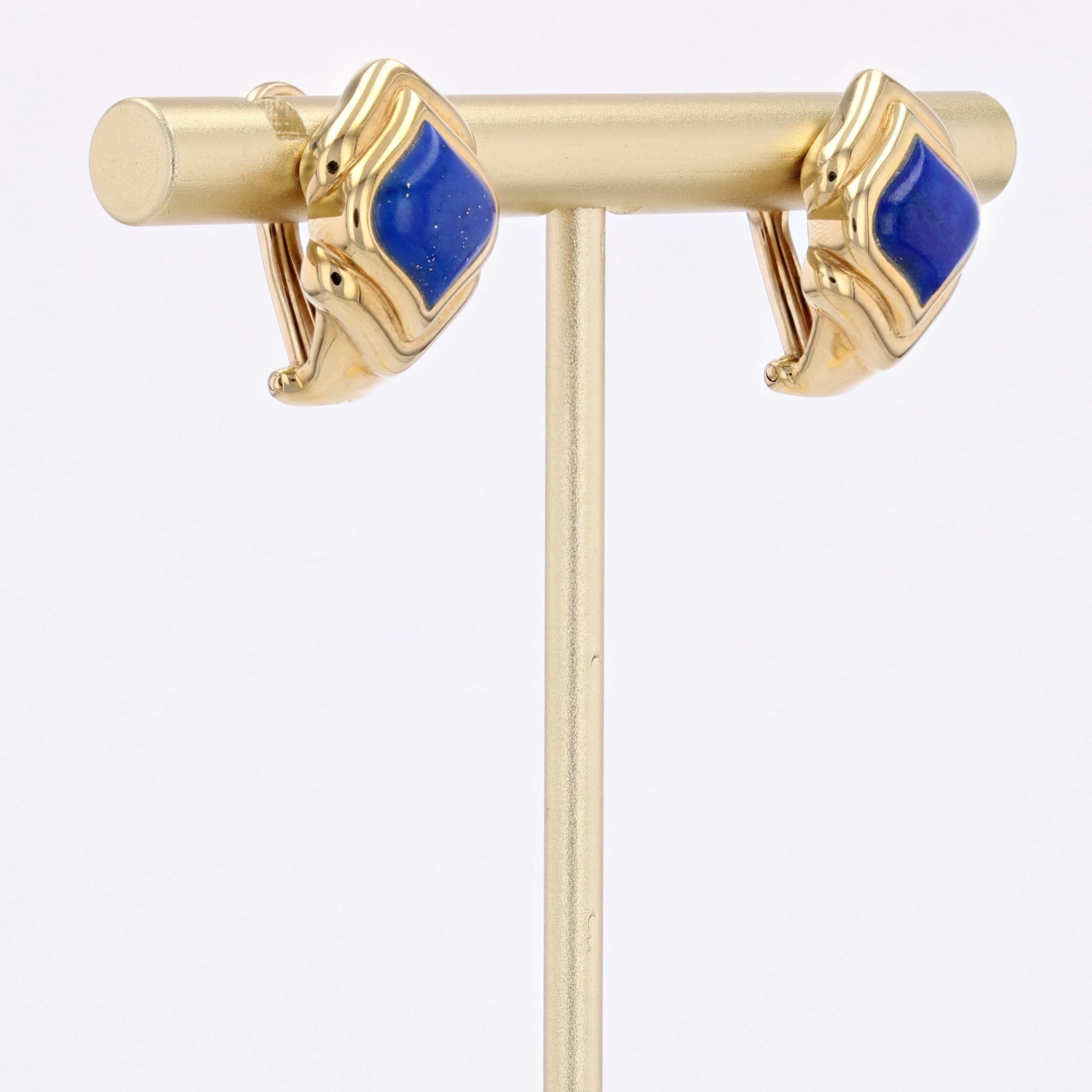 Clous d'oreilles modernes en or jaune 18 carats et lapis-lazuli Excellent état - En vente à Poitiers, FR