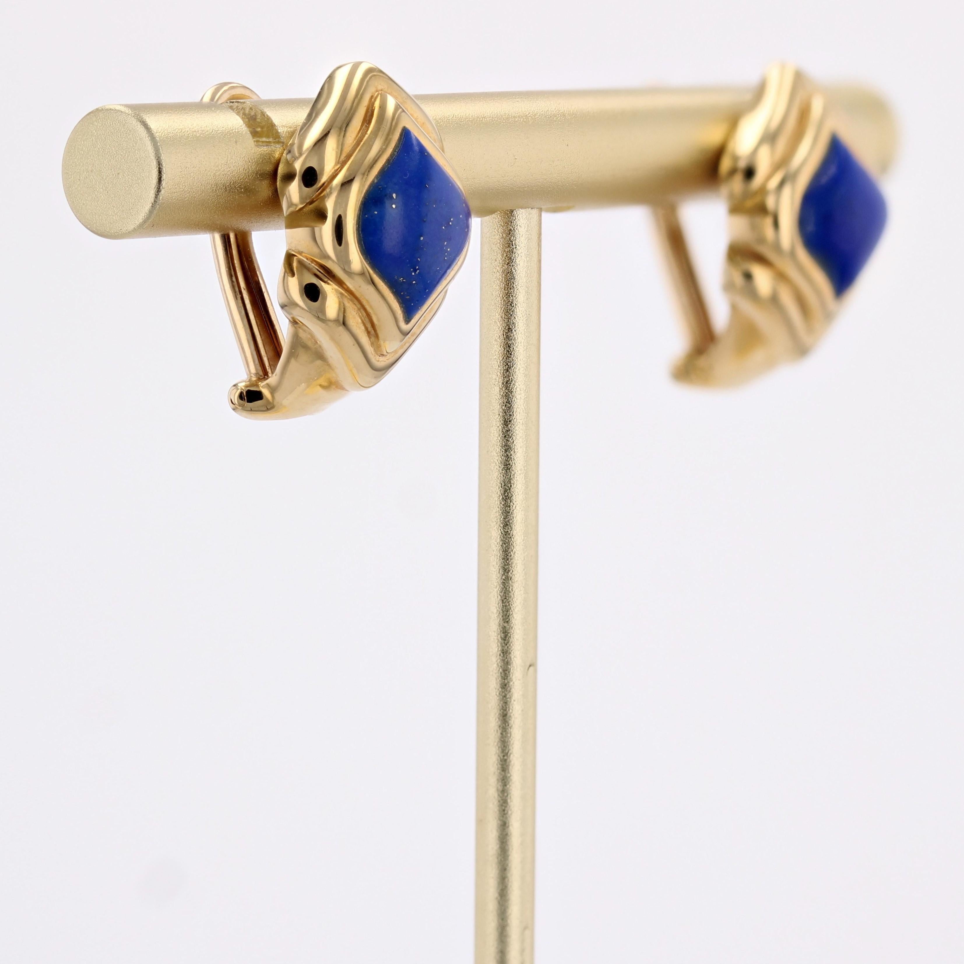 Clous d'oreilles modernes en or jaune 18 carats et lapis-lazuli en vente 2