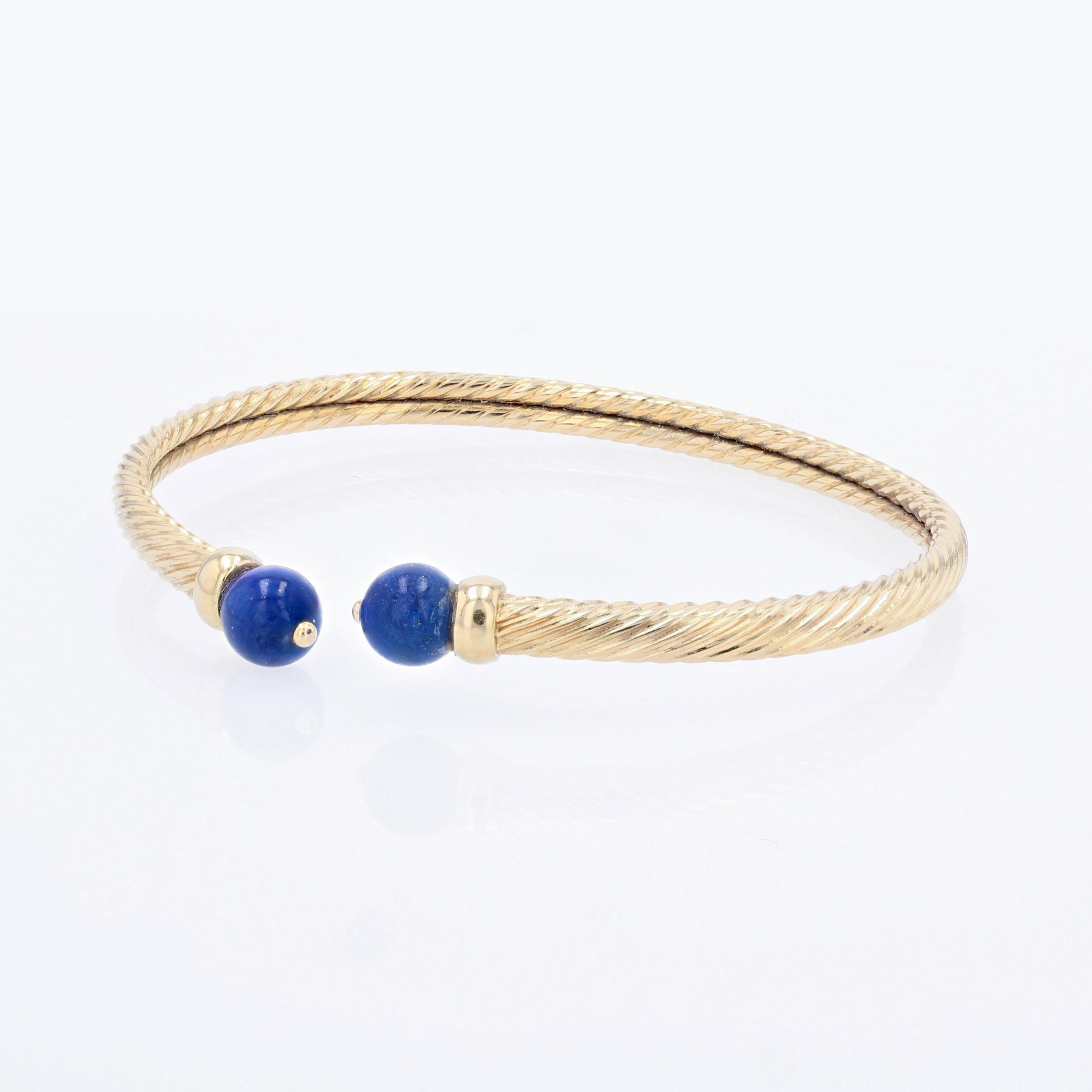 Perle Bracelet jonc moderne en or jaune 18 carats avec perles de lapis-lazuli en vente