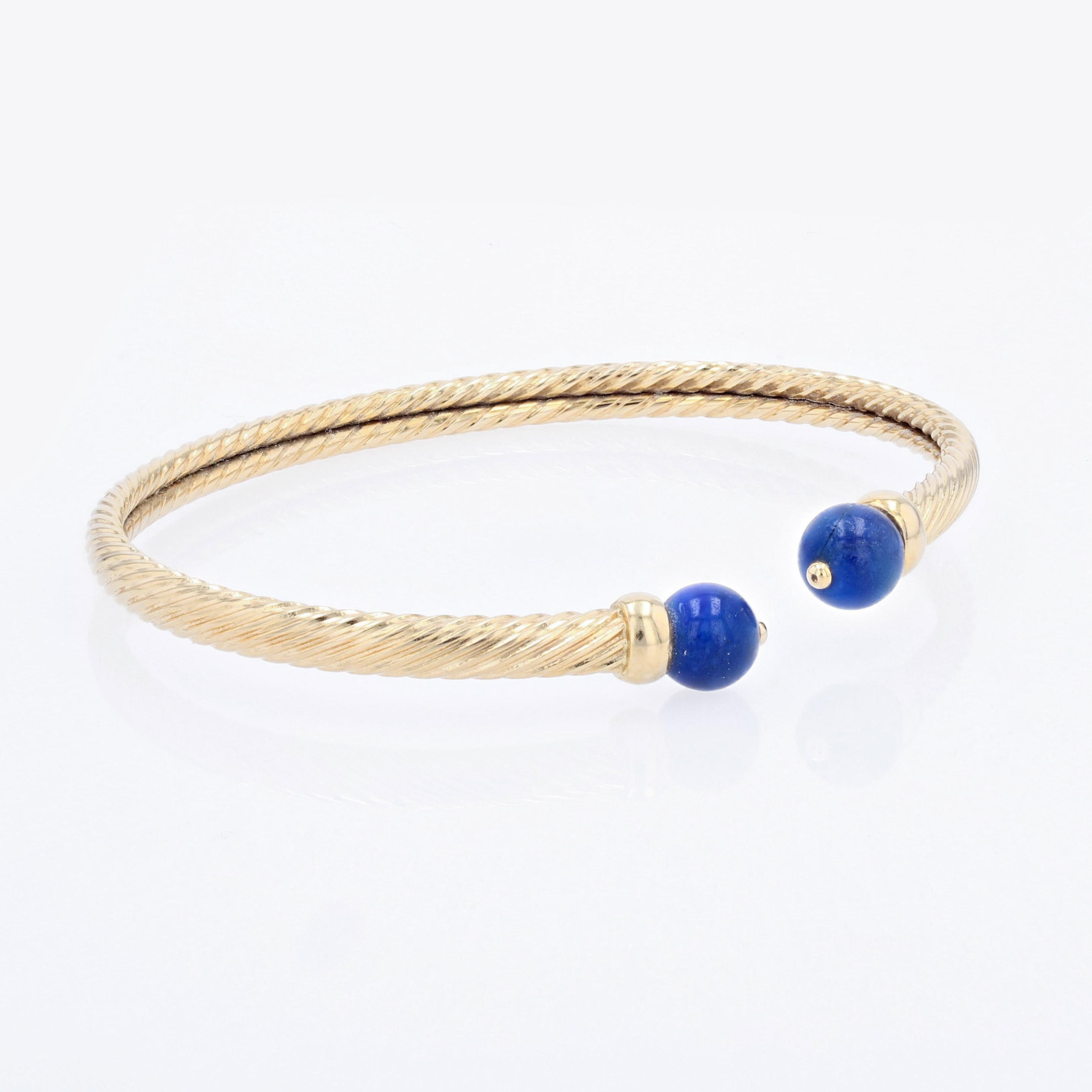 Bracelet jonc moderne en or jaune 18 carats avec perles de lapis-lazuli Excellent état - En vente à Poitiers, FR