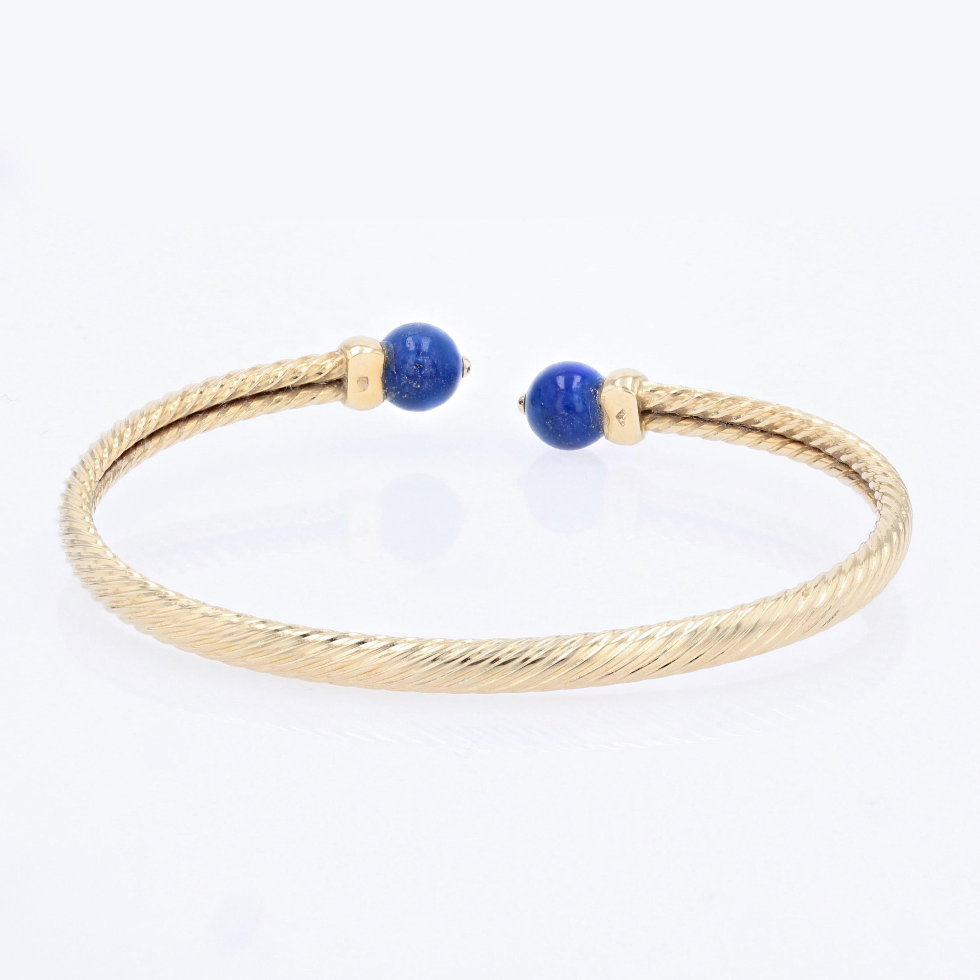 Bracelet jonc moderne en or jaune 18 carats avec perles de lapis-lazuli en vente 2