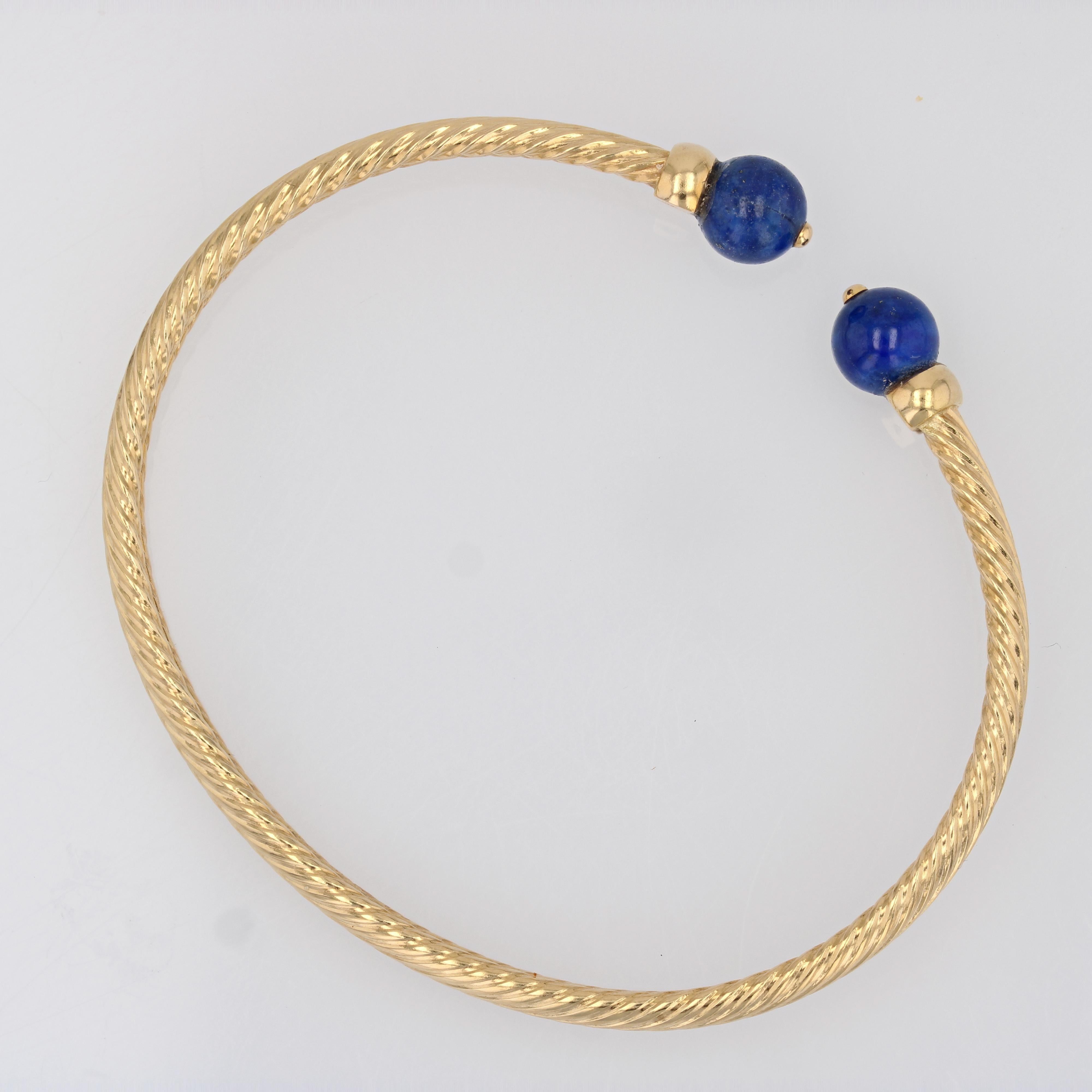 Bracelet jonc moderne en or jaune 18 carats avec perles de lapis-lazuli en vente 3