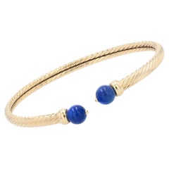 Bracelet jonc moderne en or jaune 18 carats avec perles de lapis-lazuli