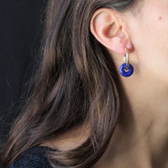 Modern Lapis Lazuli Discs 18 Karat Yellow Gold Hoop Earrings