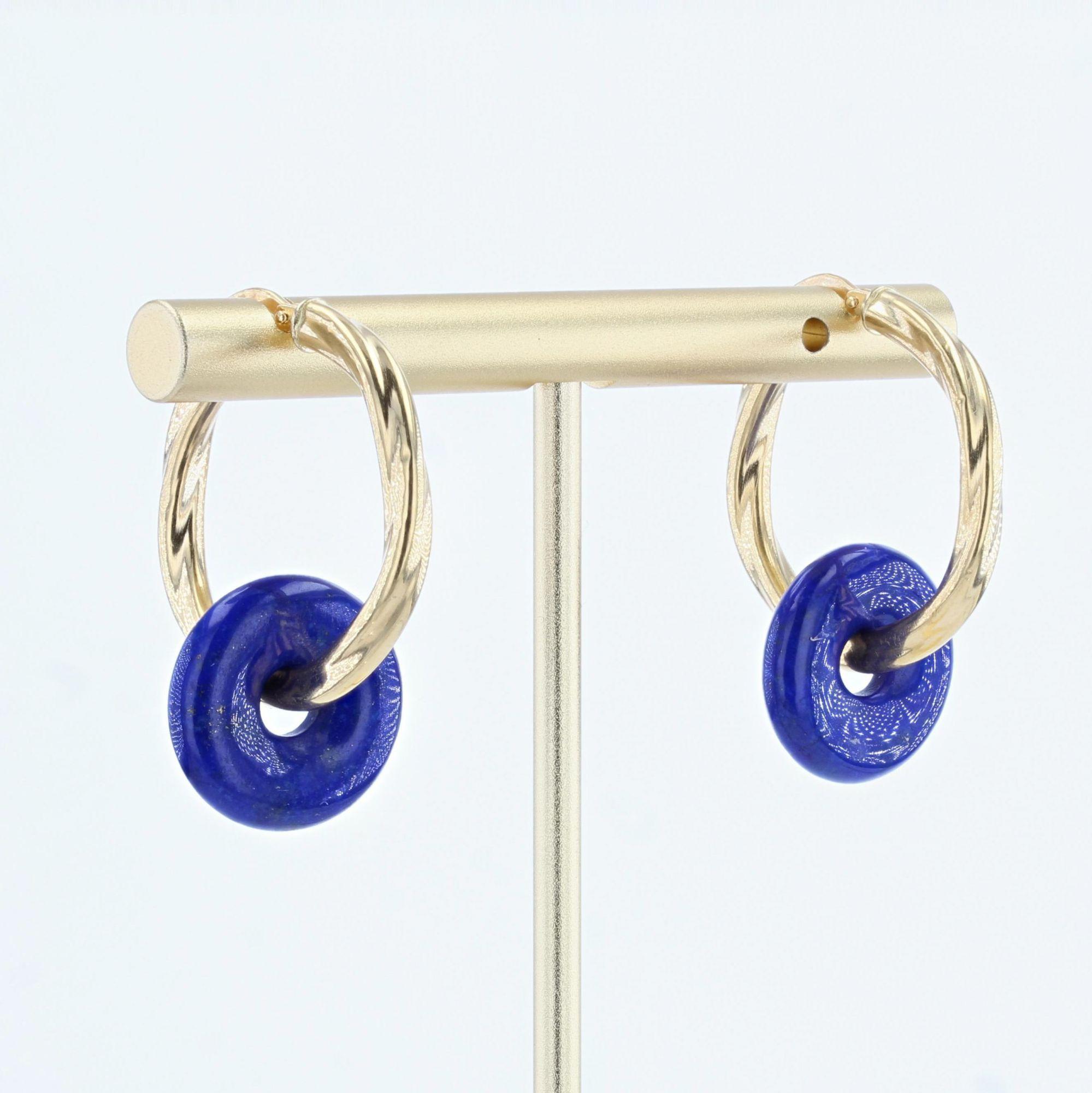 Modern Lapis Lazuli Discs 18 Karat Yellow Gold Hoop Earrings 1