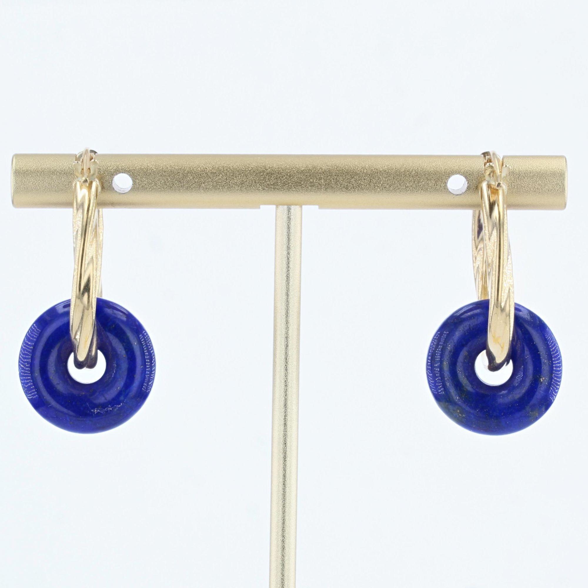 Modern Lapis Lazuli Discs 18 Karat Yellow Gold Hoop Earrings 2