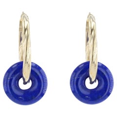 Modern Lapis Lazuli Discs 18 Karat Yellow Gold Hoop Earrings