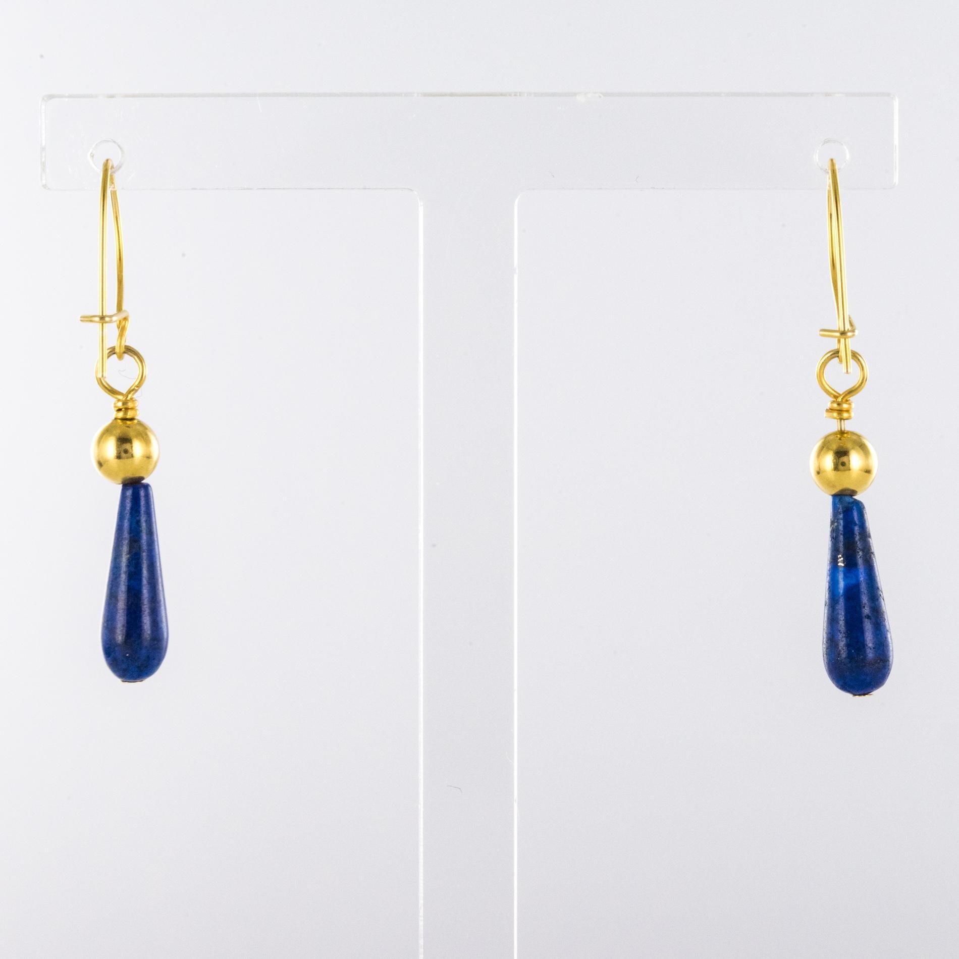 Women's Modern Lapis Lazuli Drop 18 Karat Yellow Gold Pearl Earrings