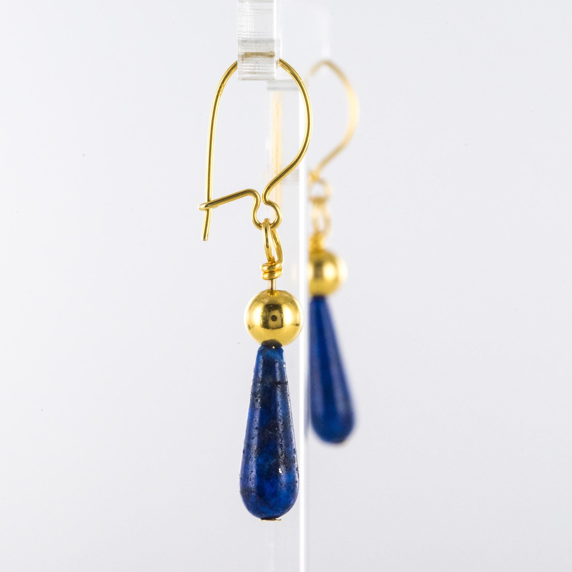 Modern Lapis Lazuli Drop 18 Karat Yellow Gold Pearl Earrings 2