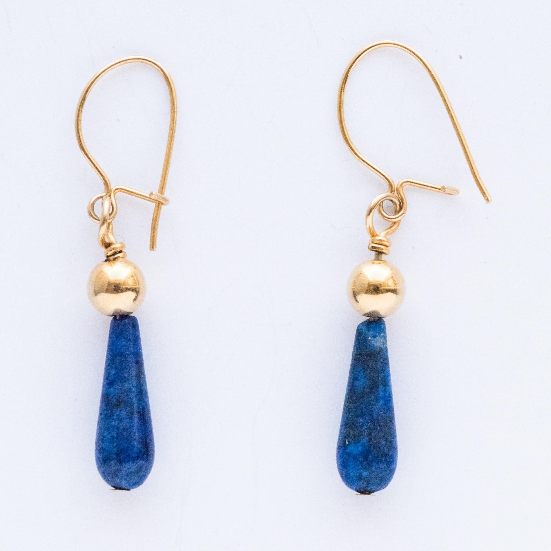 Modern Lapis Lazuli Drop 18 Karat Yellow Gold Pearl Earrings 3