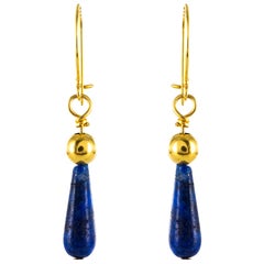 Modern Lapis Lazuli Drop 18 Karat Yellow Gold Pearl Earrings
