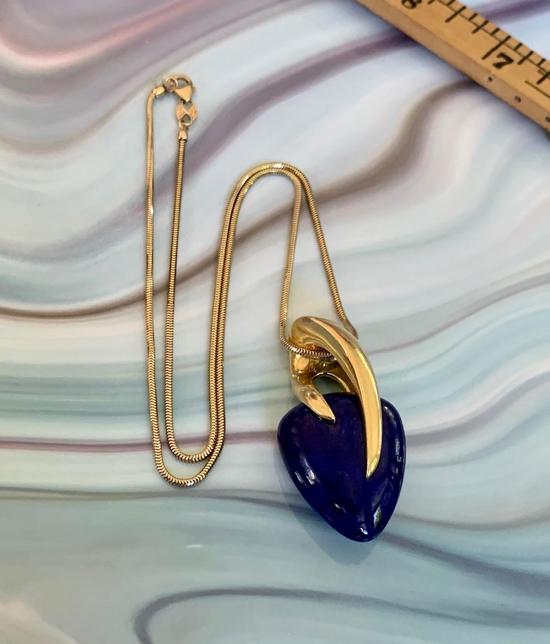 Kria Lapis Lazuli in 18 Karat Yellow Gold Setting and 18 Karat Snake Chain 1