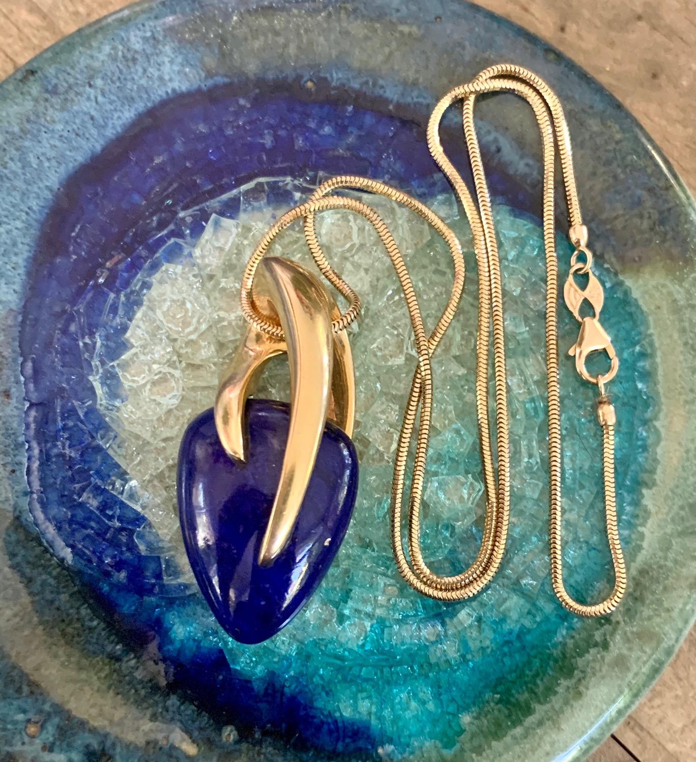 Kria Lapis Lazuli in 18 Karat Yellow Gold Setting and 18 Karat Snake Chain 2