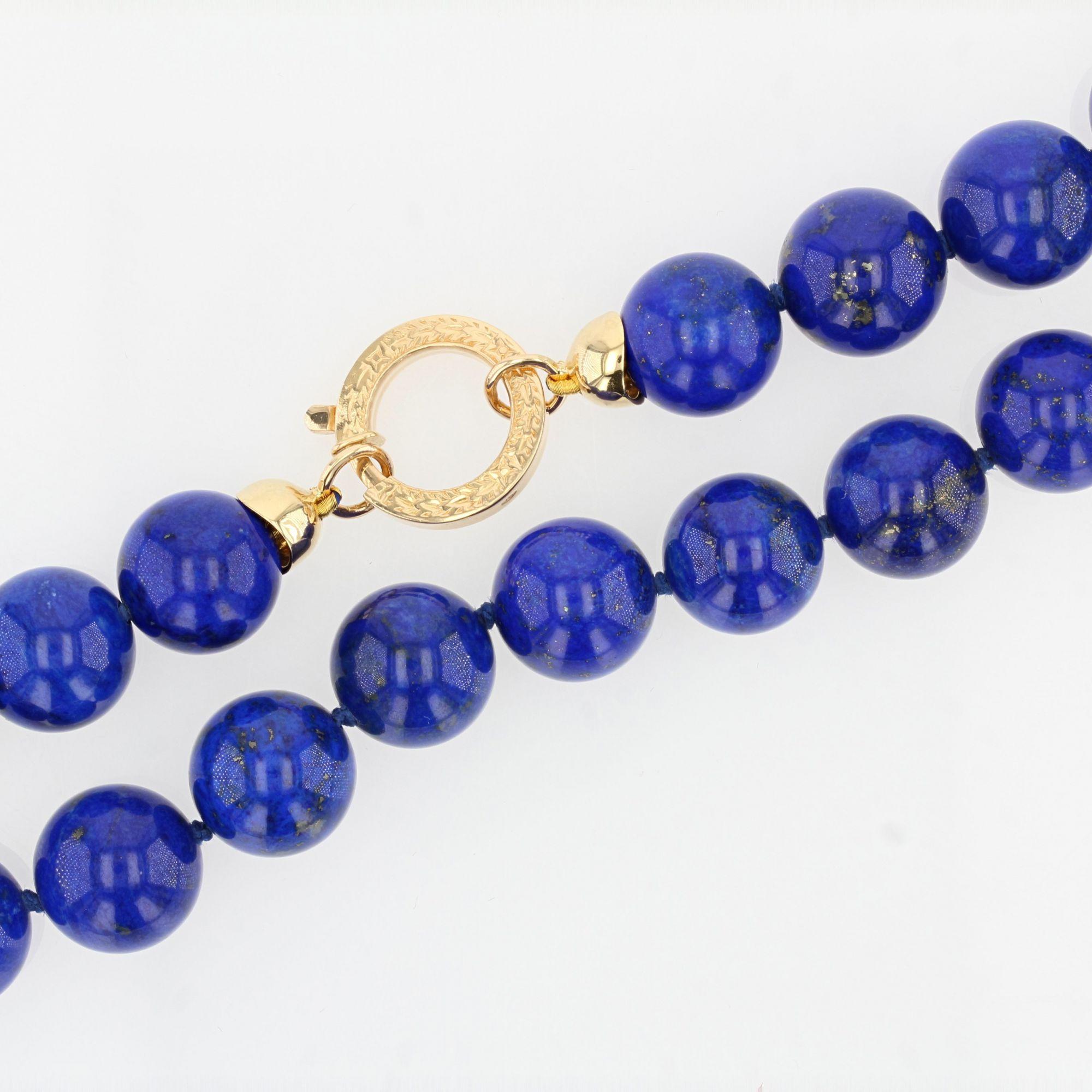 Bead Modern Lapis Lazuli Pearl 18 Karat Yellow Gold Clasp Necklace
