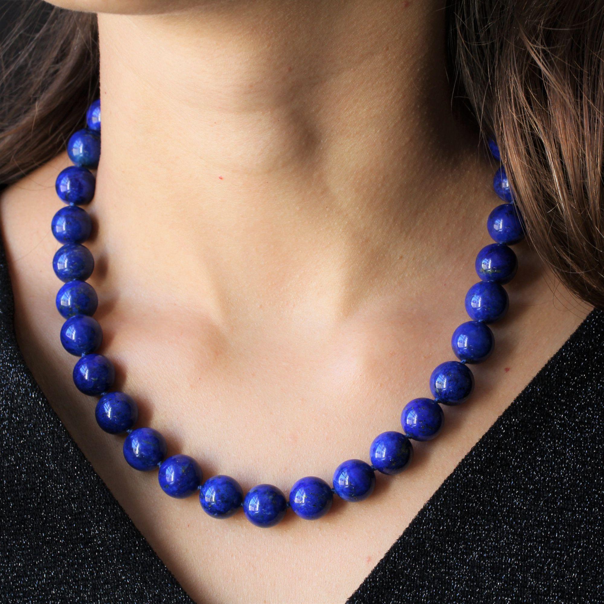 Modern Lapis Lazuli Pearl 18 Karat Yellow Gold Clasp Necklace In New Condition In Poitiers, FR