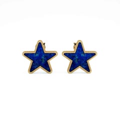 Modern Lapis Lazuli Star Earrings Set in 18K Gold