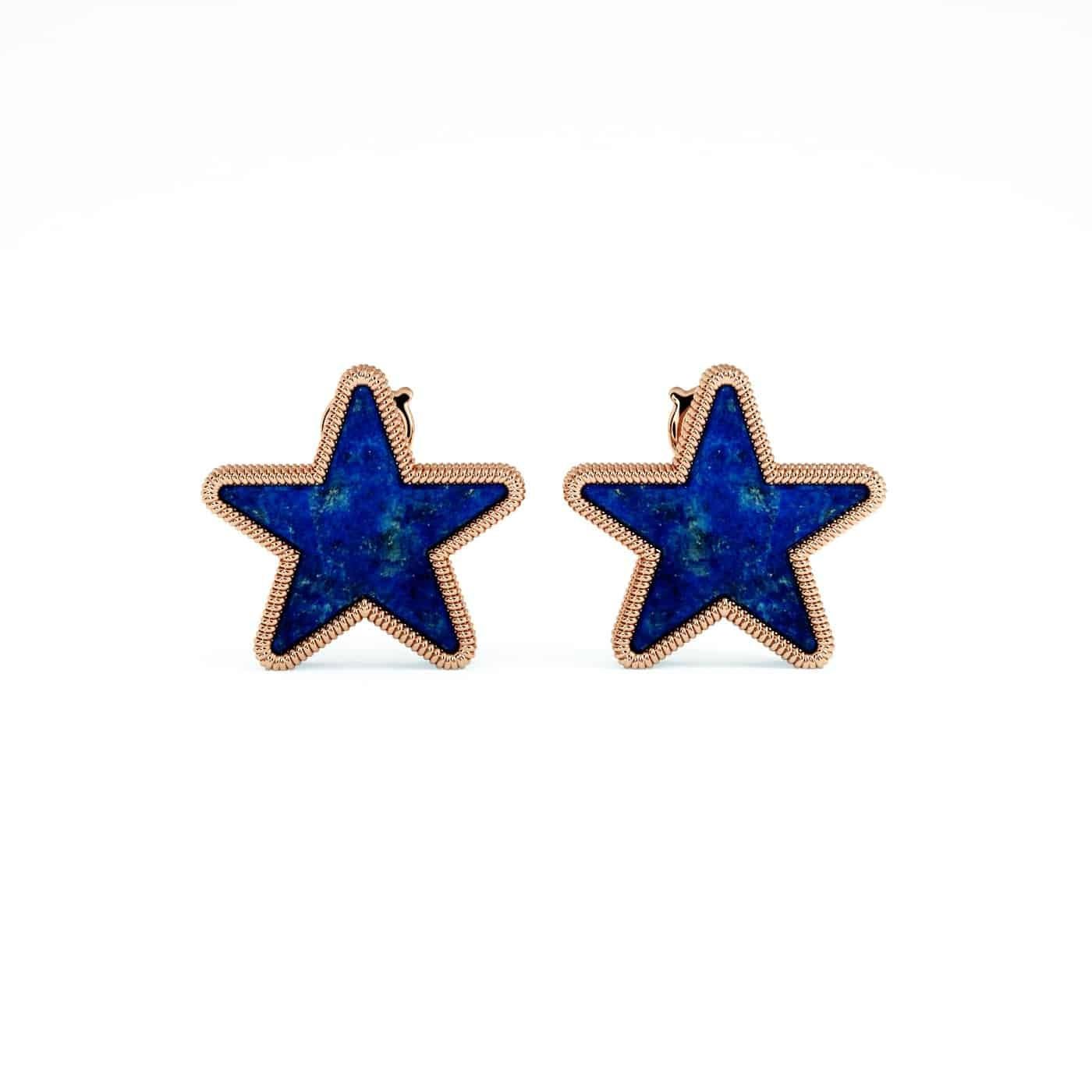 Mixed Cut Modern Lapis Lazuli Star Earrings Set in 18K Gold For Sale