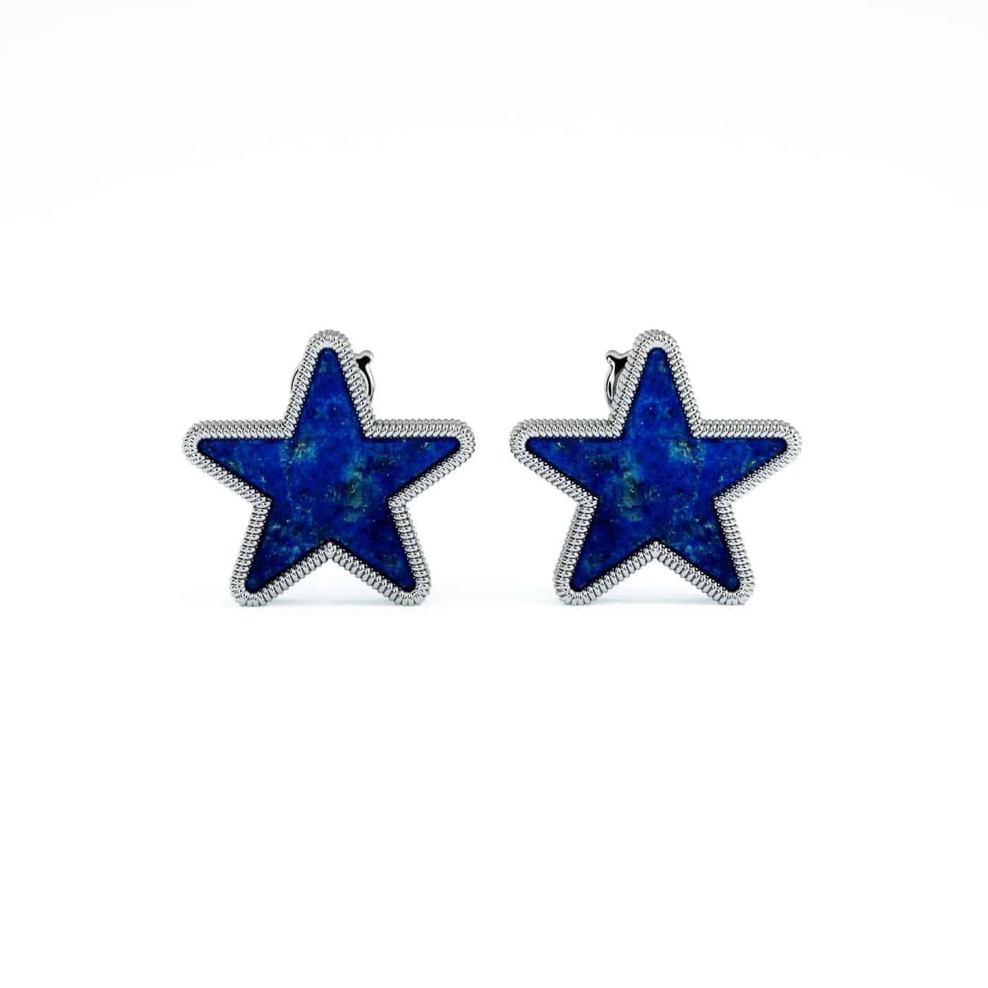 Modern Lapis Lazuli Star Earrings Set in 18K Gold In New Condition For Sale In Oakton, VA