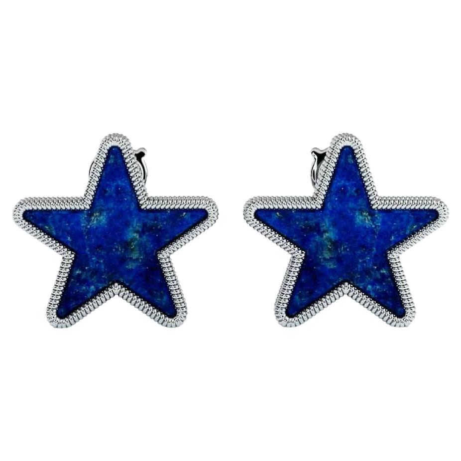 Boucles d'oreilles étoile modernes en or 18 carats et lapis-lazuli