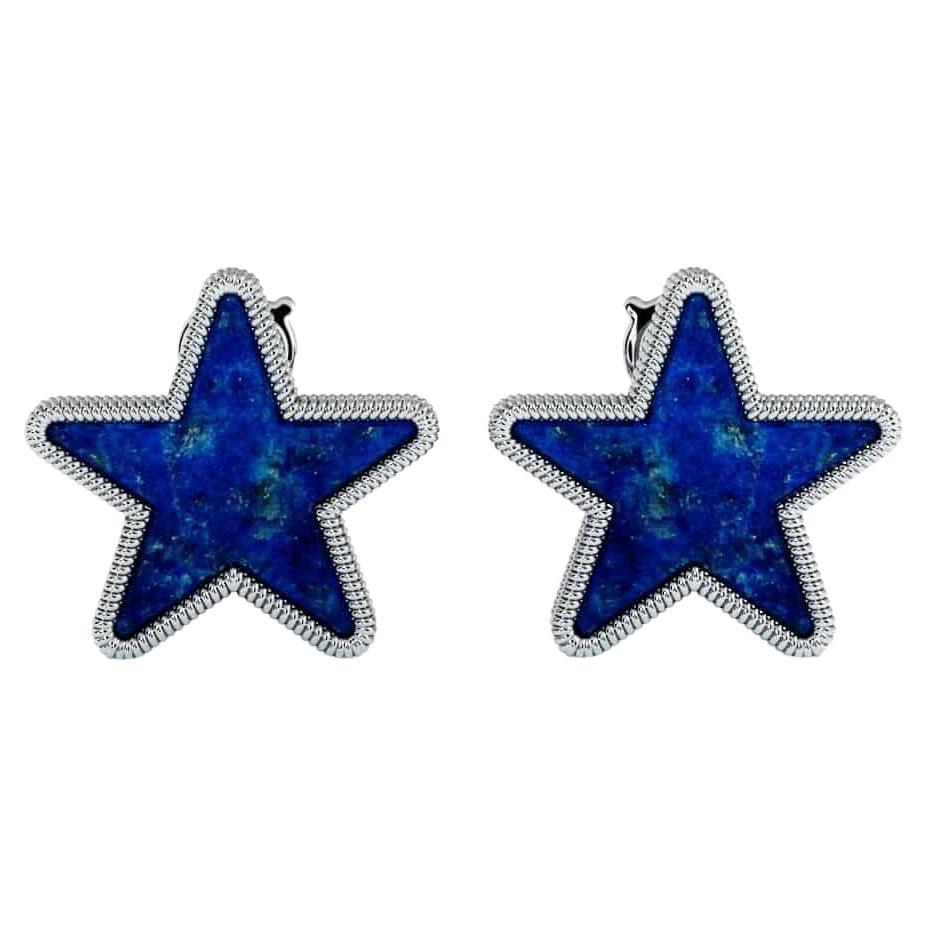 Modern Lapis Lazuli Star Earrings Set in 18K Gold