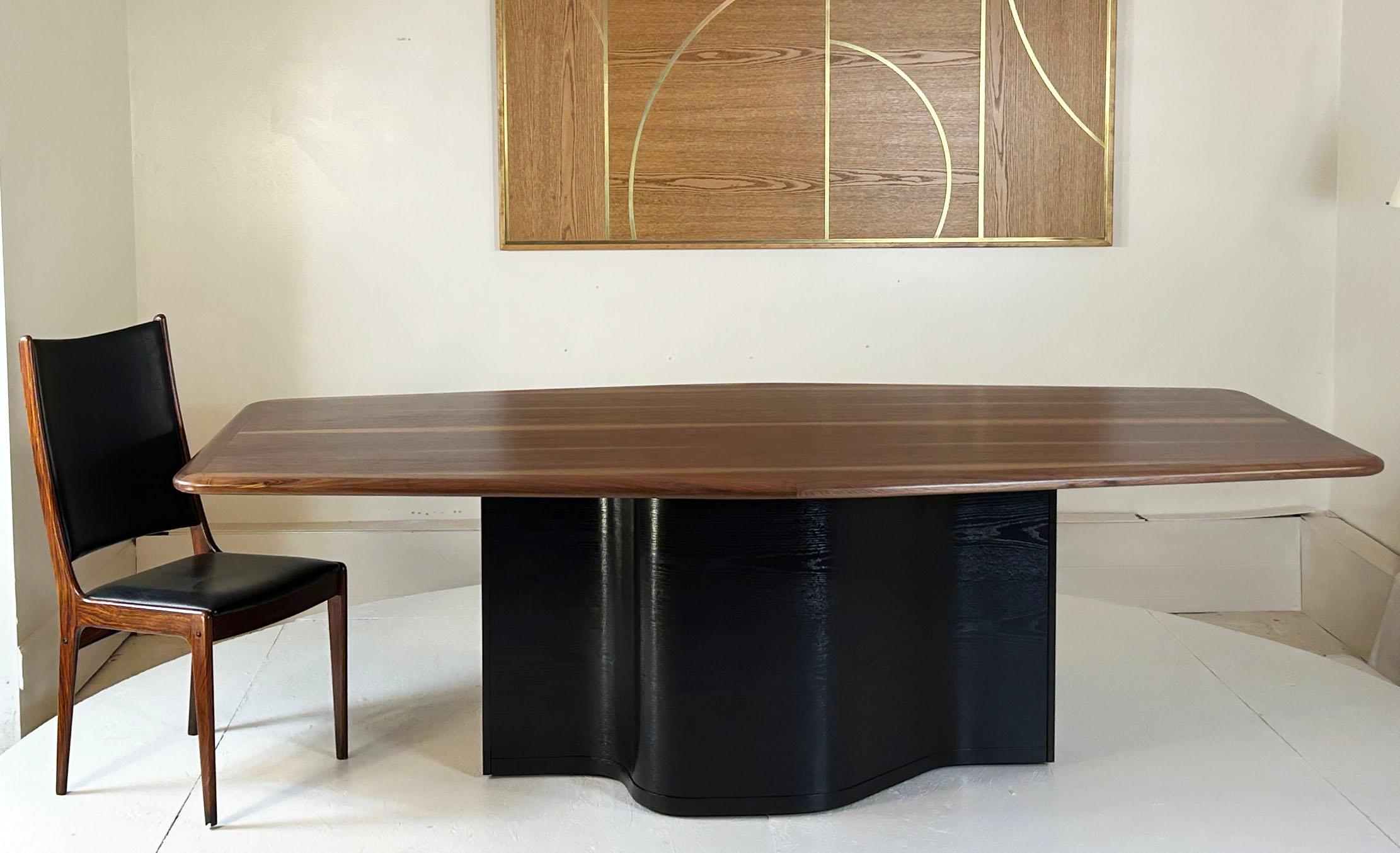 One of a kind production dining table (2025)  by Cabinetmaker Aaron Saxton. Sits 6 banquet style with extra room, and 8 easily. 96.5 x 46.5 x 29.5