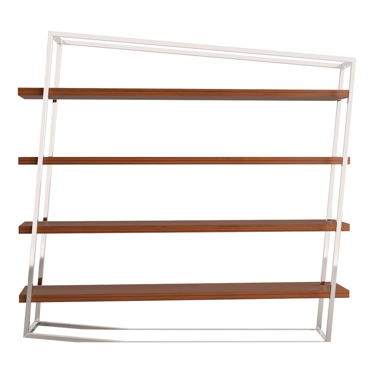 Modern Large Accent Bookcase with Shelves Tineo Wood & Brushed Stainless Steel