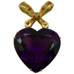 Modern Large Amethyst Heart Pendant