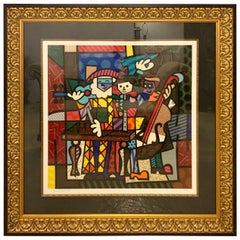 Modern Large Colorful Signed Print of Musicians