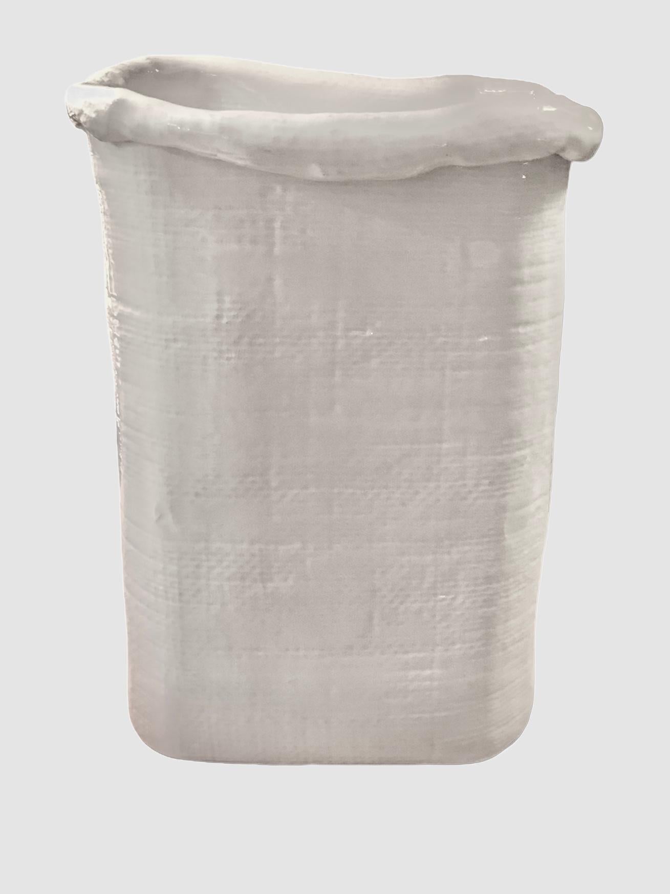 Modern Large Hand Made Textured Ceramic Freeform Paper Bag Vase, Italy, 1970s 10