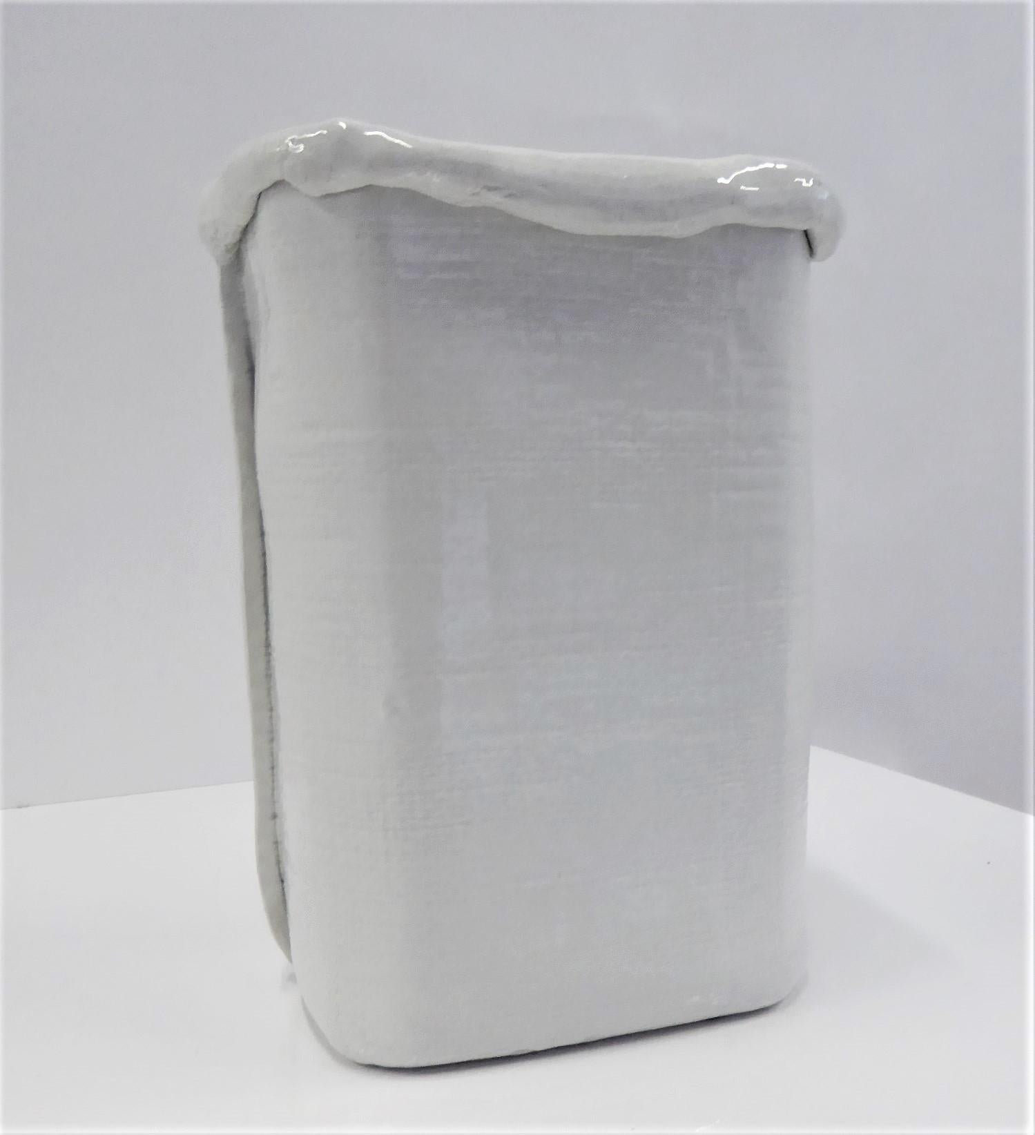 Mid-Century Modern Modern Large Hand Made Textured Ceramic Freeform Paper Bag Vase, Italy, 1970s