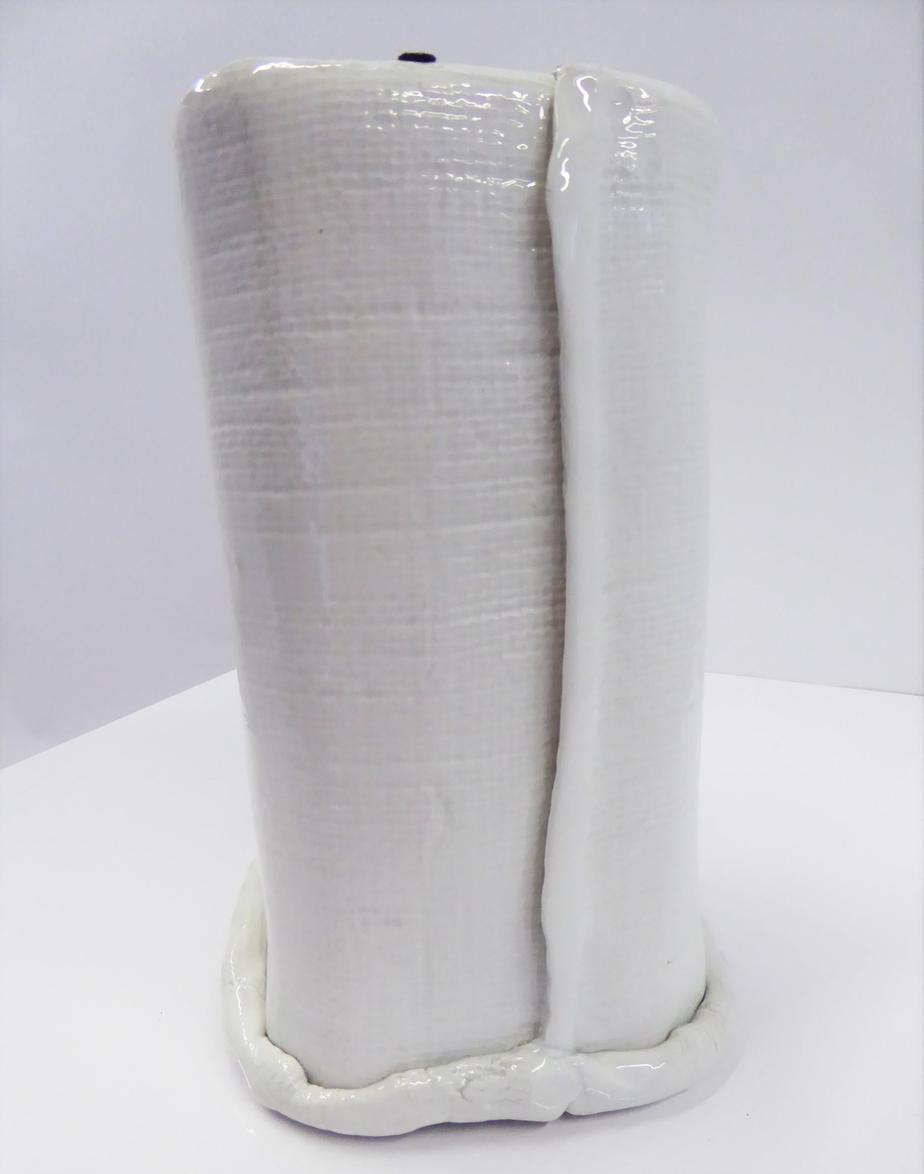 Modern Large Hand Made Textured Ceramic Freeform Paper Bag Vase, Italy, 1970s 1