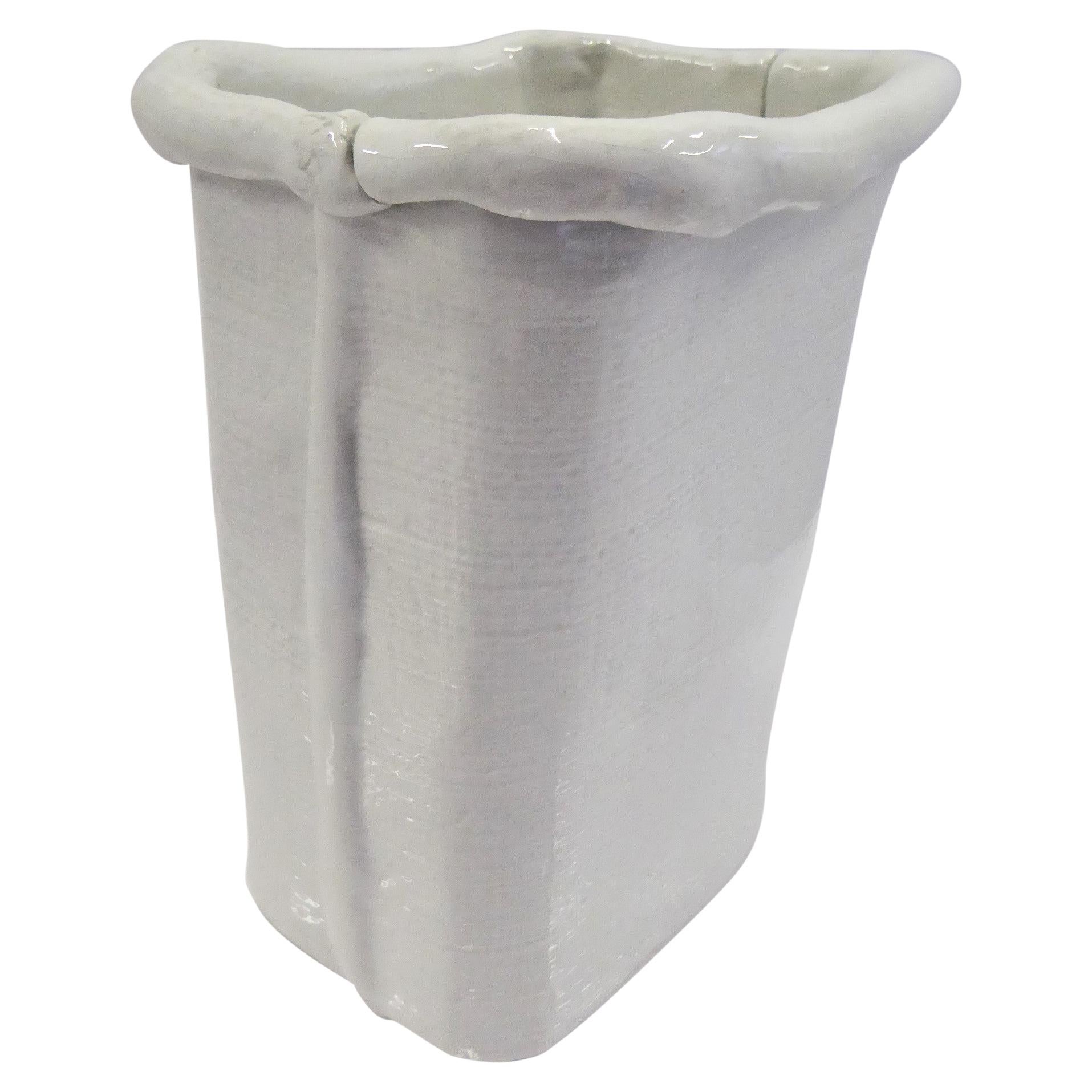 Modern Large Hand Made Textured Ceramic Freeform Paper Bag Vase, Italy, 1970s