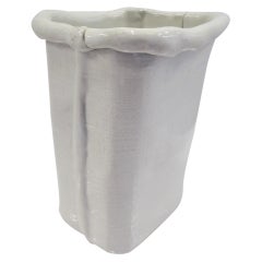 Modern Large Hand Made Textured Ceramic Freeform Paper Bag Vase, Italy, 1970s