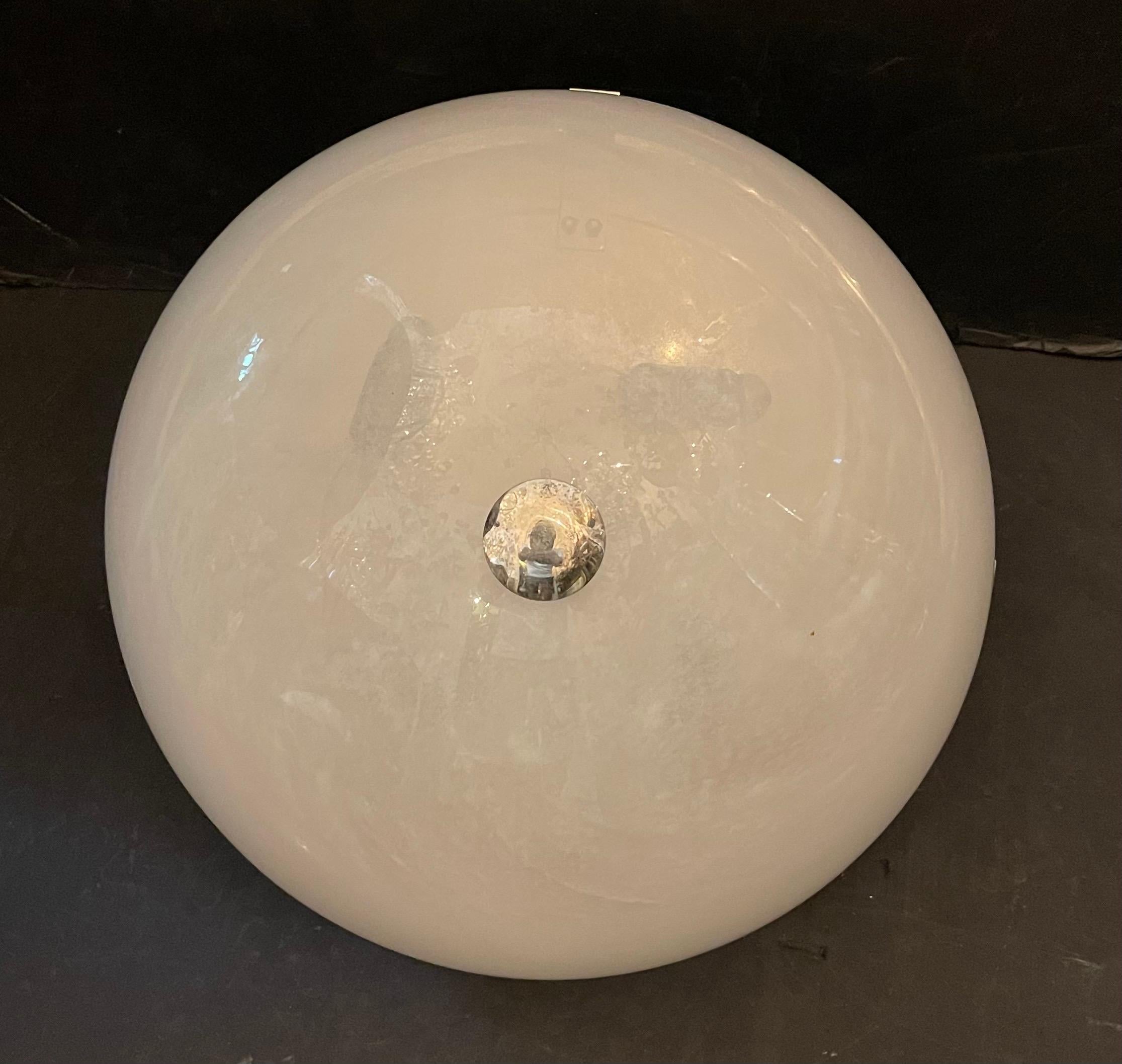 Moderne The Moderns Modernity Large Murano Art Glass Globe Dome Polished Nickel Flush Mountture Fixture en vente