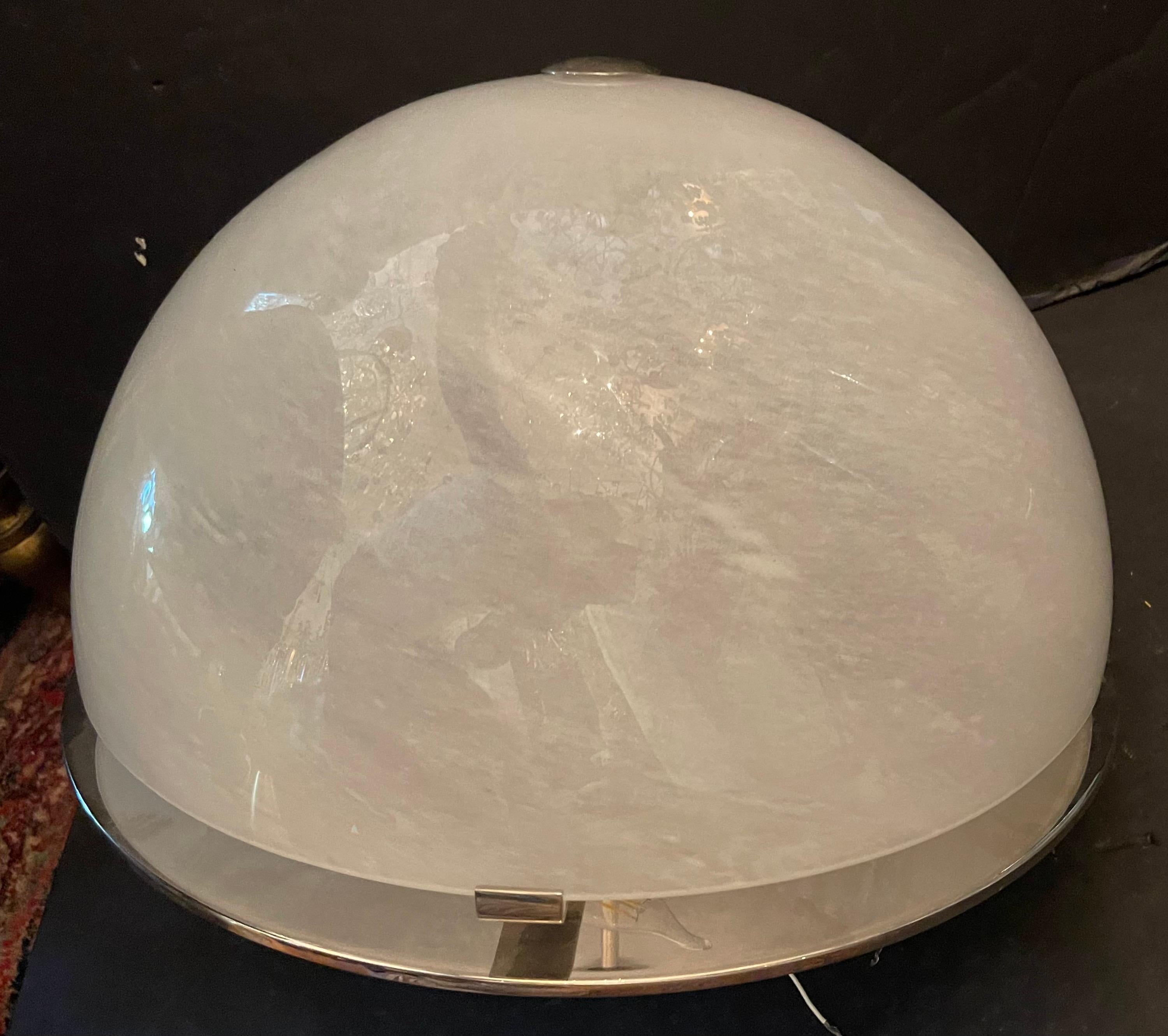 The Moderns Modernity Large Murano Art Glass Globe Dome Polished Nickel Flush Mountture Fixture Bon état - En vente à Roslyn, NY