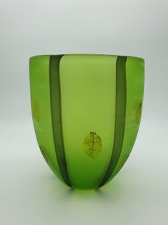 Modern Large Murano Glass Vase with Leaves in Sabbiato Finish, by Cenedese, 1988