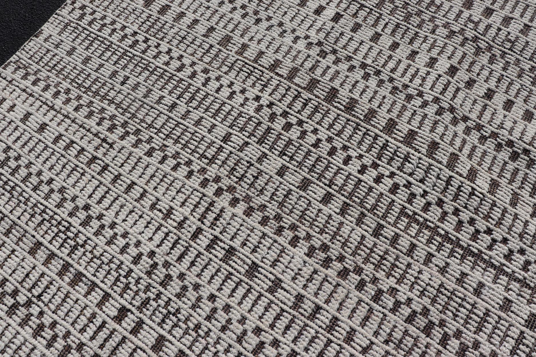 Alfombra Grande Moderna de Lana con Diseño Geométrico en Marrón, Carbón y Marfil en venta 6