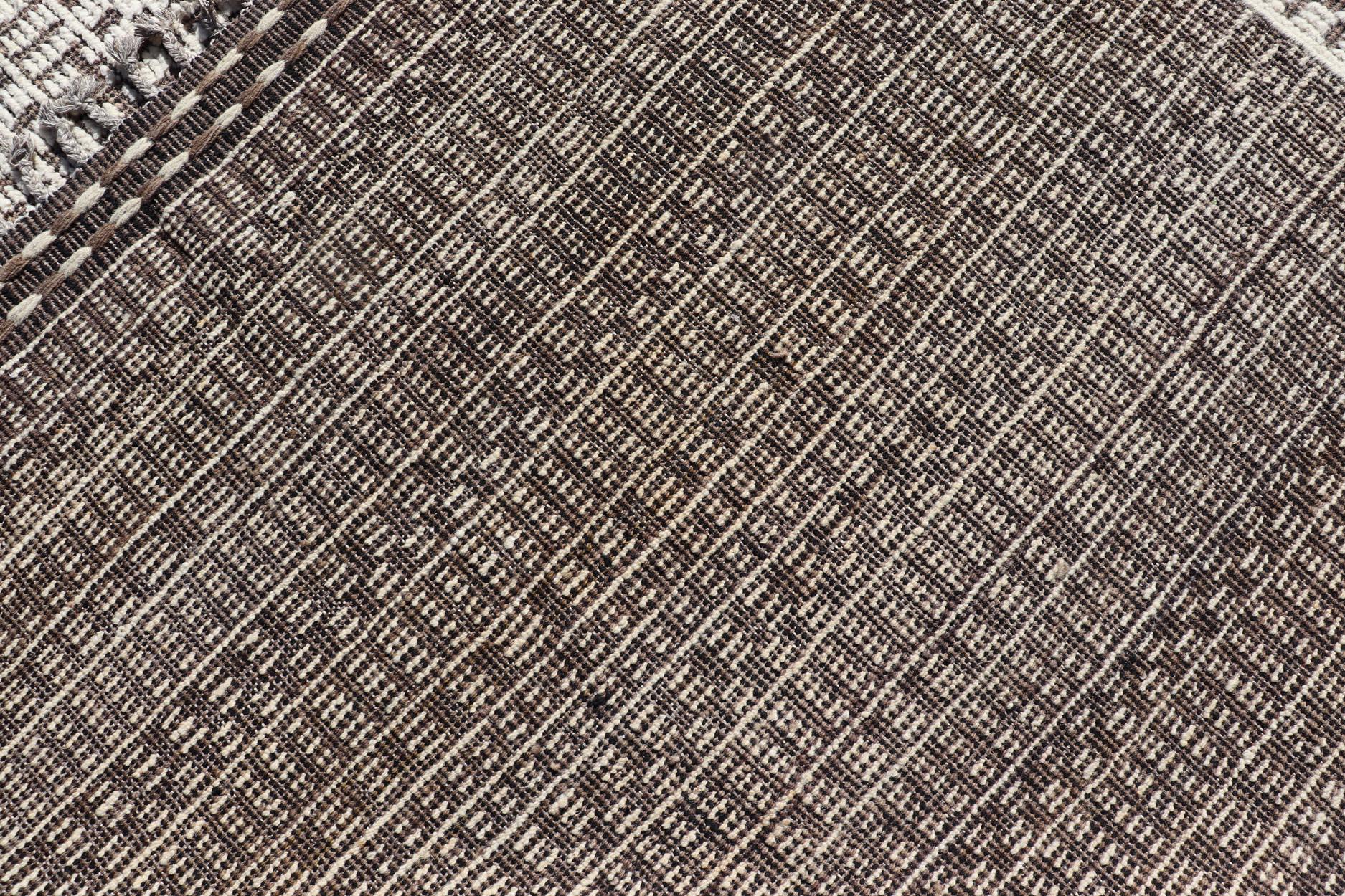 Alfombra Grande Moderna de Lana con Diseño Geométrico en Marrón, Carbón y Marfil en venta 10