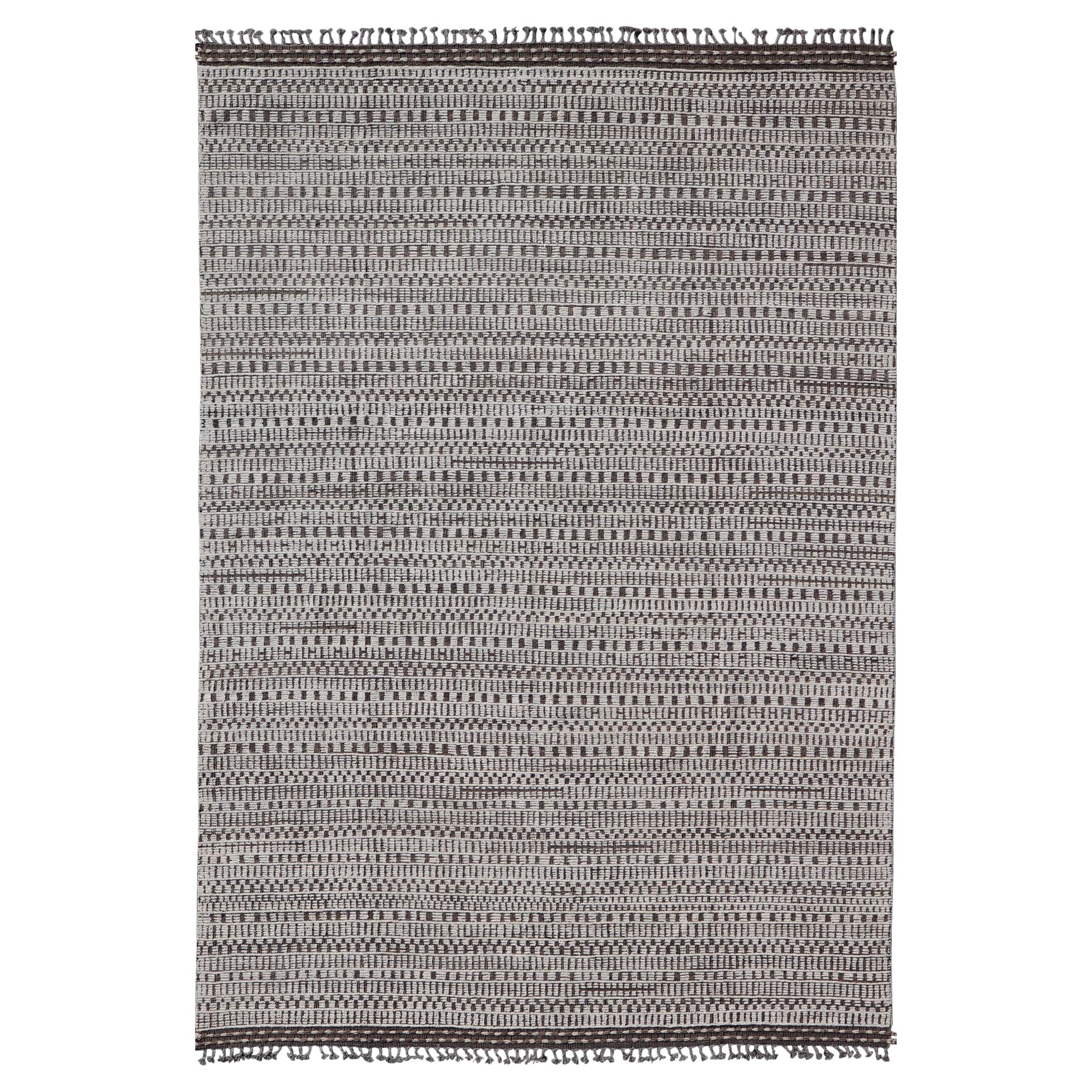 Grand tapis moderne en laine à motifs géométriques dans les coloris Brown, Charcoal et Ivory