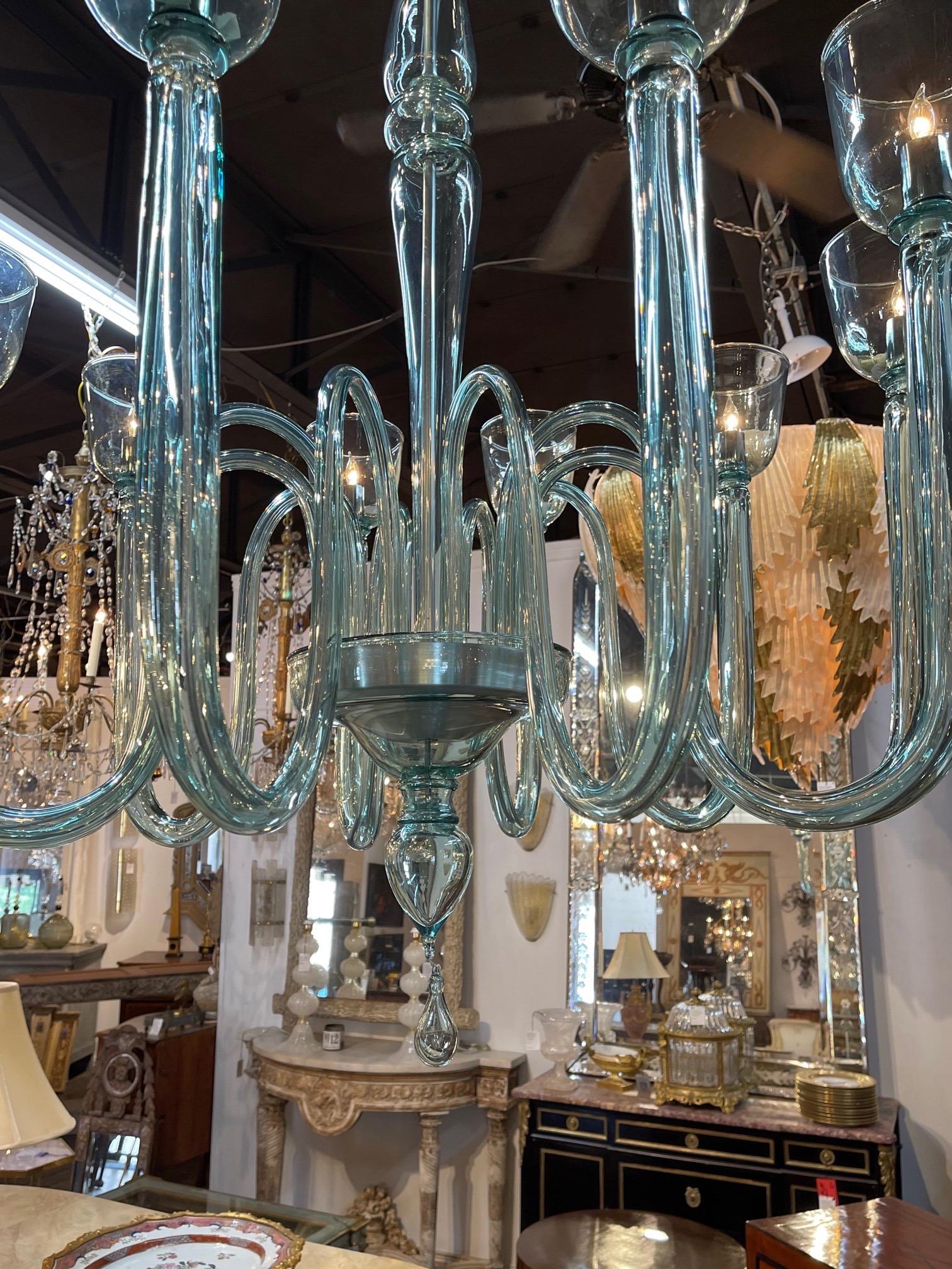 Modern Large Scale Murano Glass 10 Arm Chandelier In Good Condition For Sale In Dallas, TX