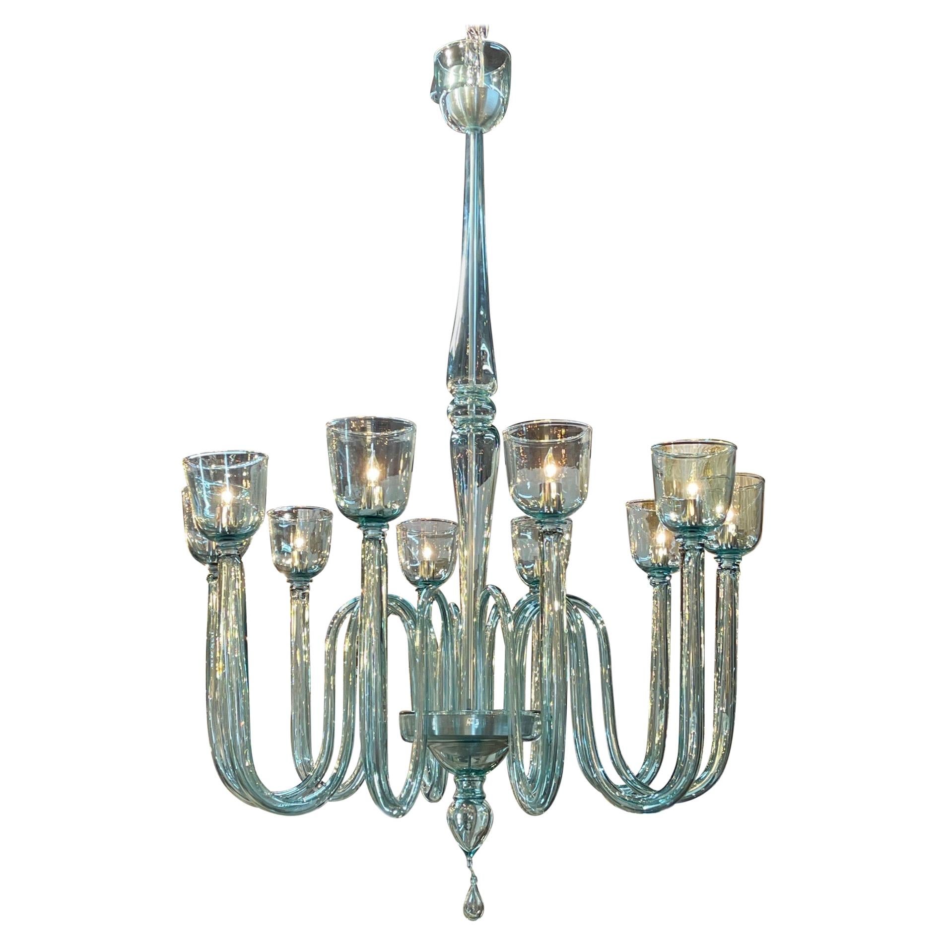 Modern Large Scale Murano Glass 10 Arm Chandelier For Sale
