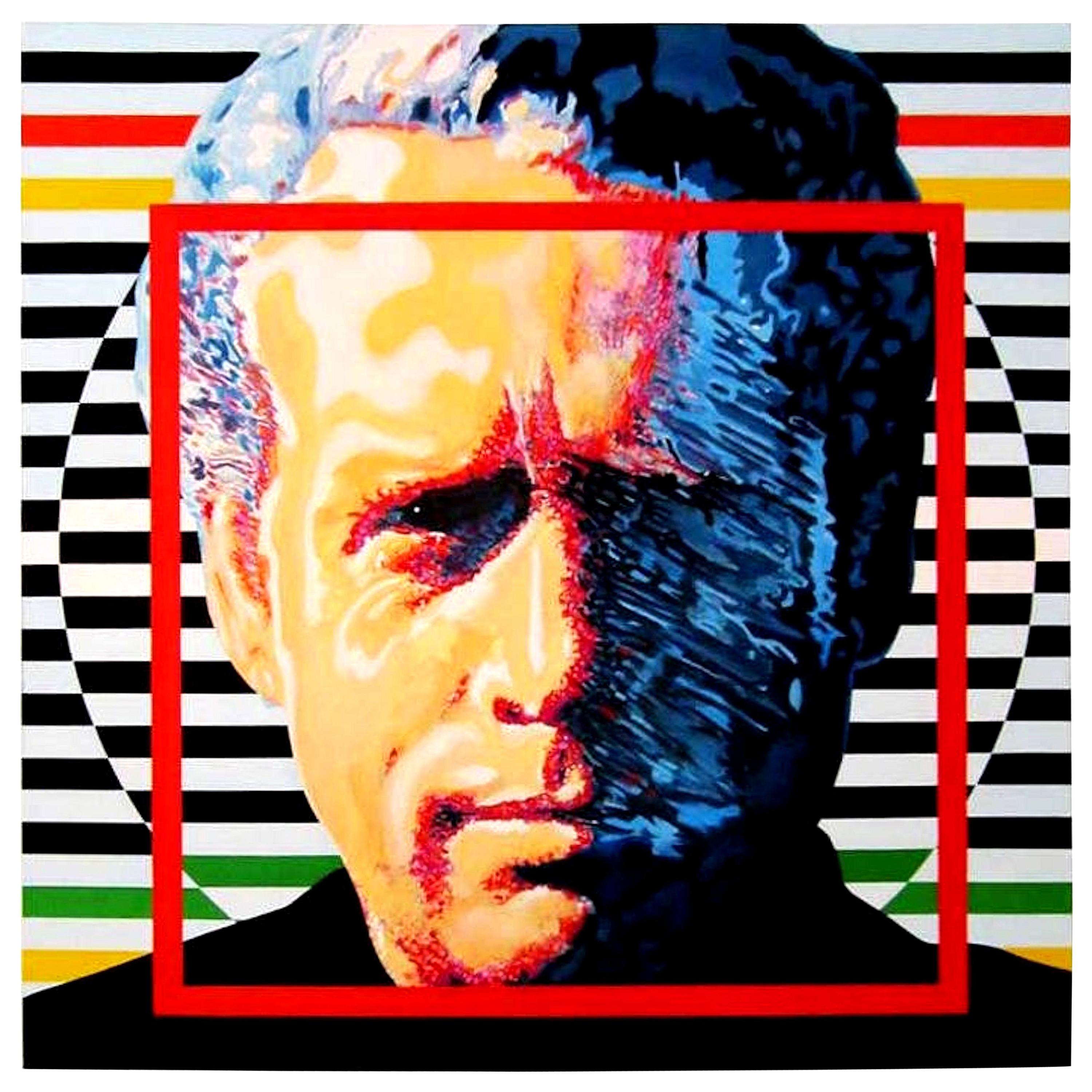 Modern Large Square Acrylic Painting on Canvas, France 1990s