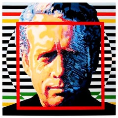 Modern Large Square Acrylic Painting on Canvas, France 1990s