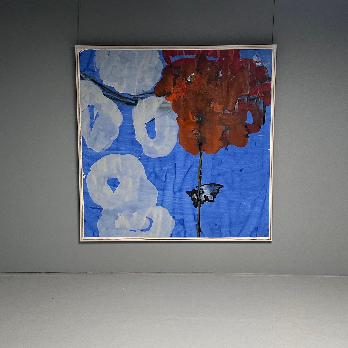 Paint Modern, Large Watercolor, Abstract Blue Sky, Floating, Framed, c. 1990s For Sale