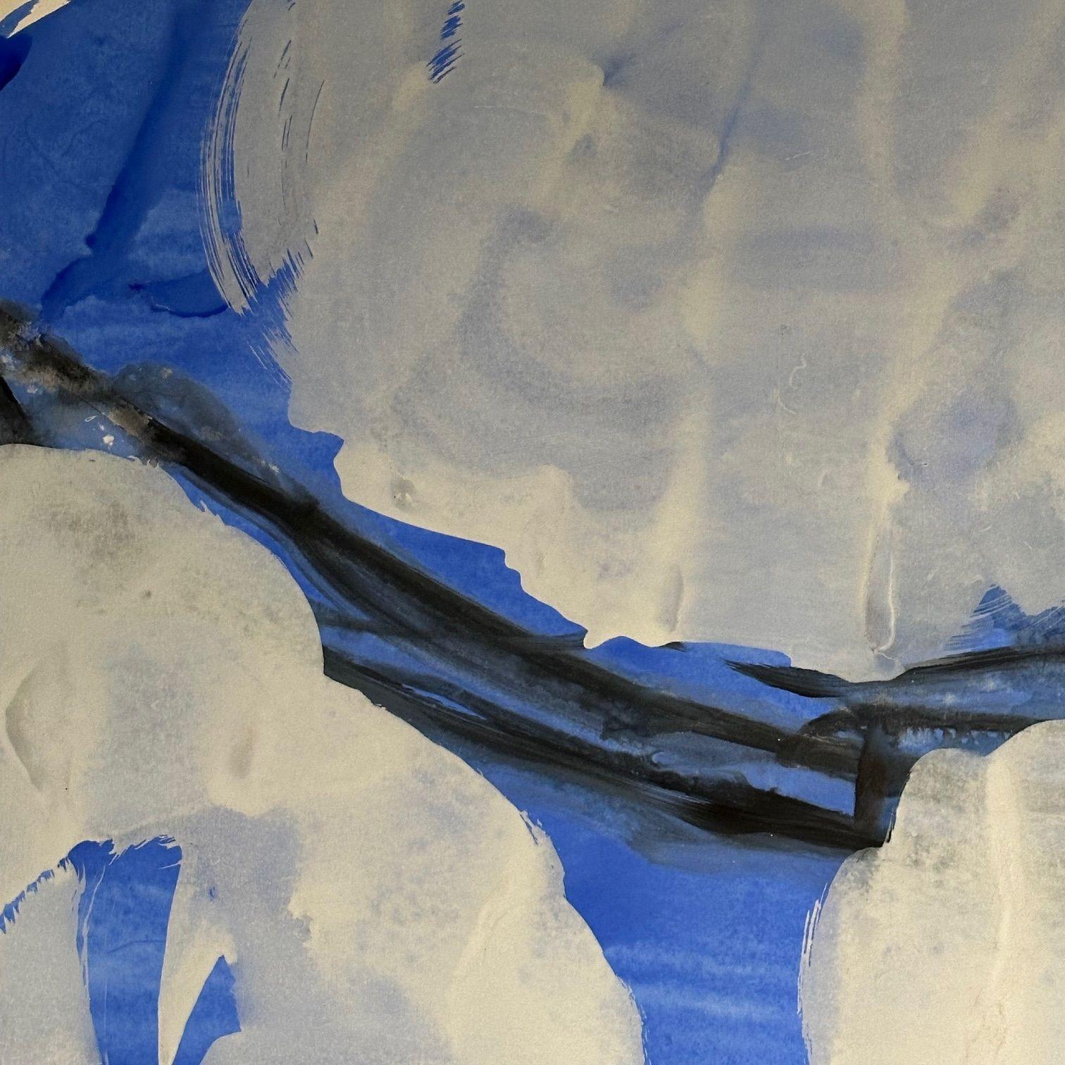 Grande aquarelle moderne, ciel bleu abstrait, flottant, encadrée, vers 1990 en vente 2