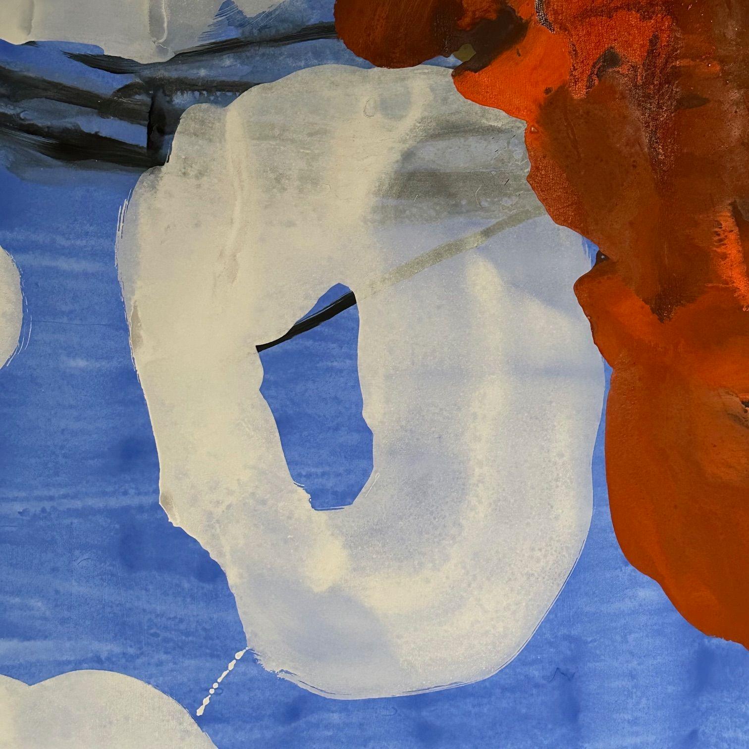 Grande aquarelle moderne, ciel bleu abstrait, flottant, encadrée, vers 1990 en vente 3
