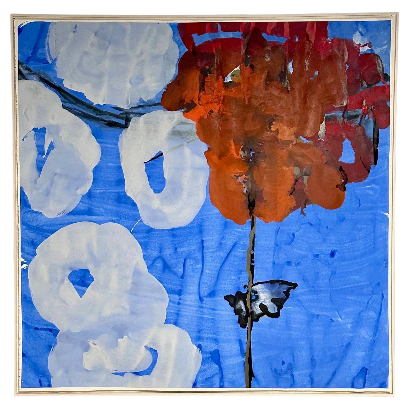 Modern, Large Watercolor, Abstract Blue Sky, Floating, Framed, c. 1990s For Sale