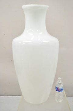 Modern Large White Cased Blown Glass 30" Floor Vase Vessel